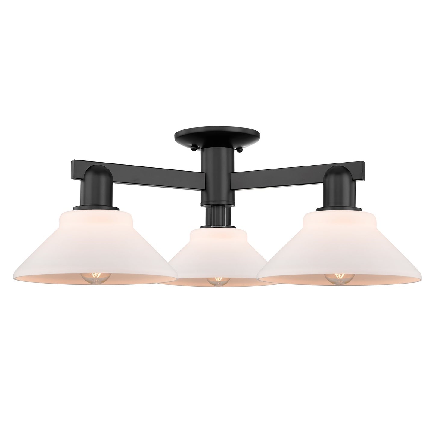 Innovations Orwell 26in 3-Light Semi-Flush Mount | Industrial Matte Black Steel and Matte White Glass | Living Room & Dining Room | Model 716-3F-BK-G131
