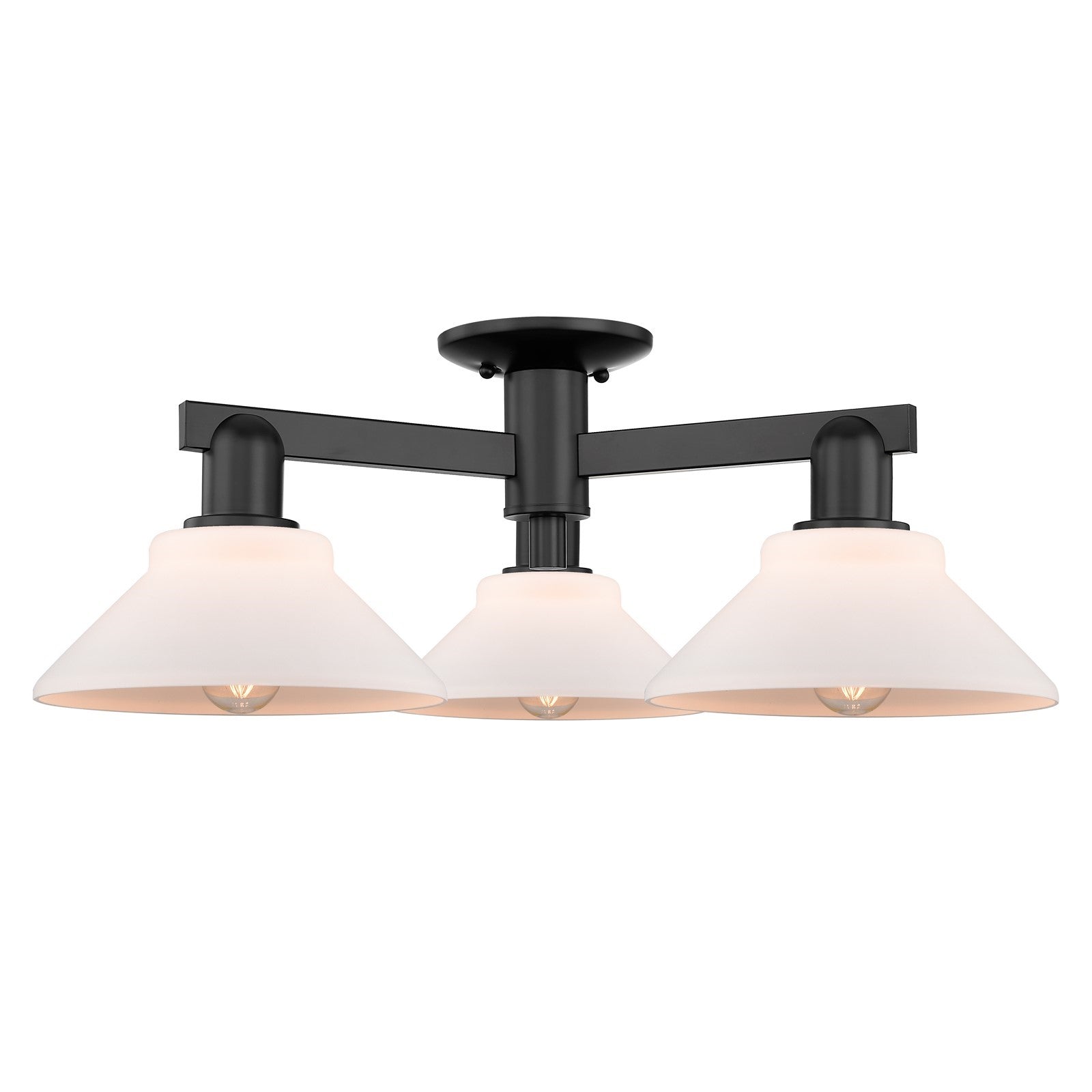 Innovations Orwell 26in 3-Light Semi-Flush Mount | Industrial Matte Black Steel and Matte White Glass | Living Room & Dining Room | Model 716-3F-BK-G131