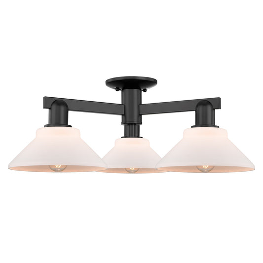 Innovations Orwell 26in 3-Light Semi-Flush Mount | Industrial Matte Black Steel and Matte White Glass | Living Room & Dining Room | Model 716-3F-BK-G131