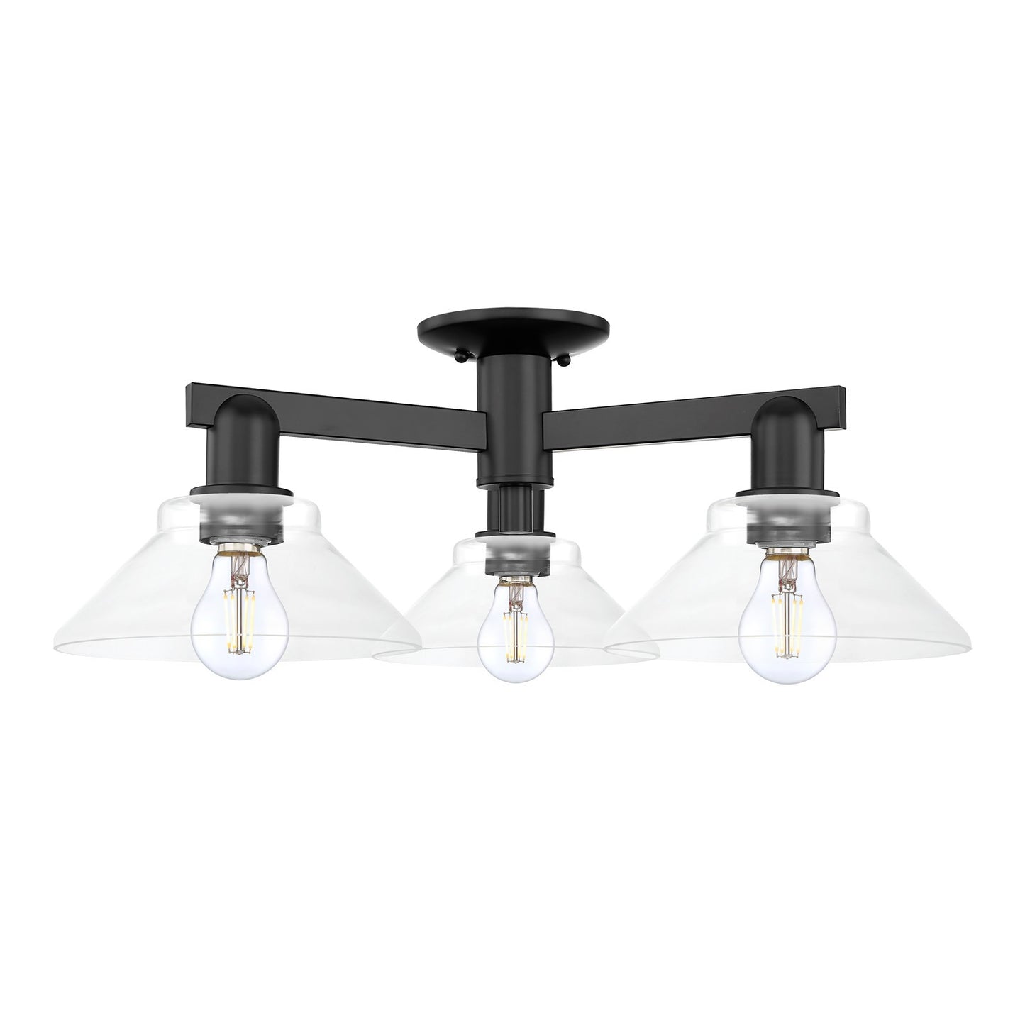 Innovations Orwell 26in 3-Light Semi-Flush Mount | Industrial Matte Black Steel and Clear Glass | Entryway & Hallway | 25.88 x | Model 716-3F-BK-G132