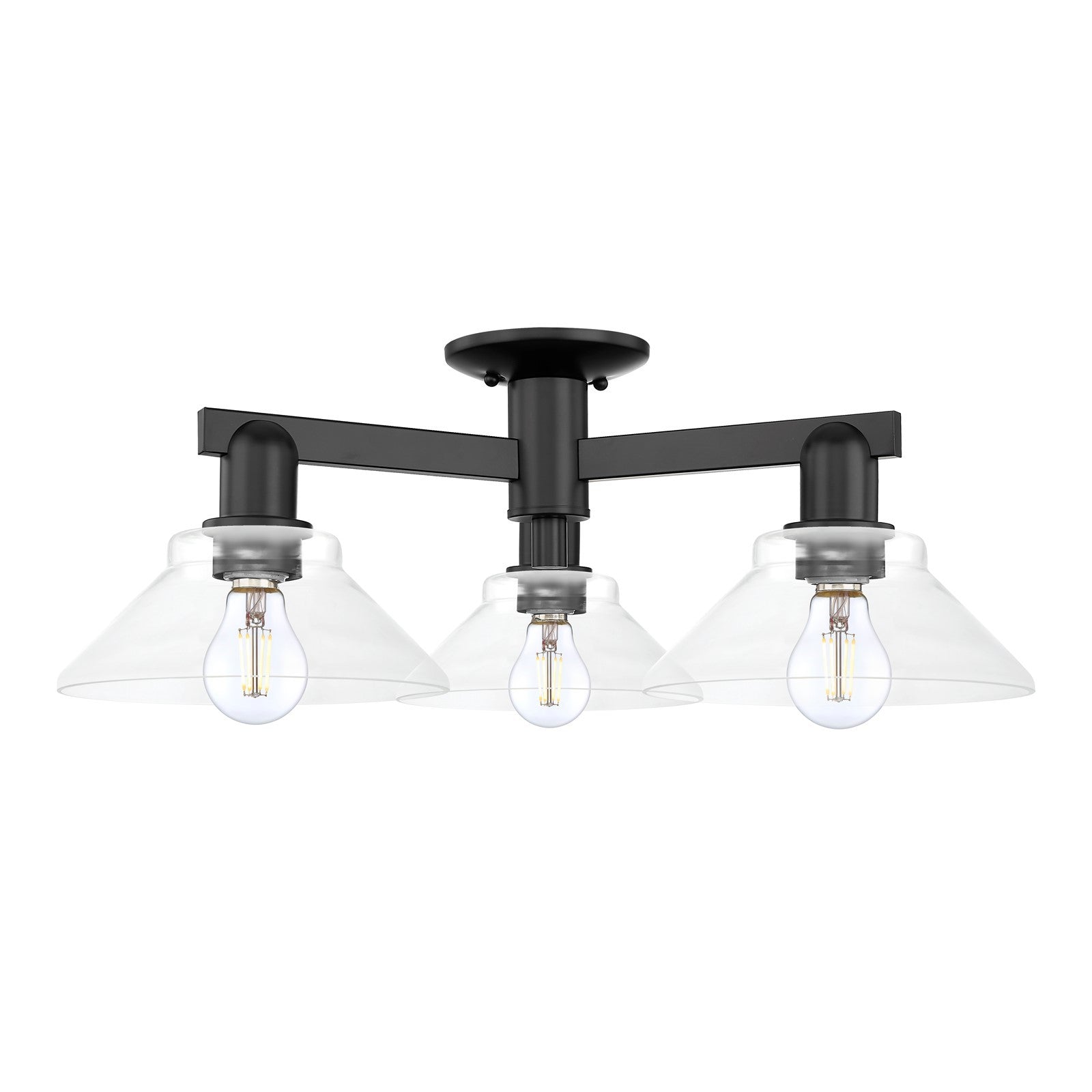 Innovations Orwell 26in 3-Light Semi-Flush Mount | Industrial Matte Black Steel and Clear Glass | Entryway & Hallway | 25.88 x | Model 716-3F-BK-G132