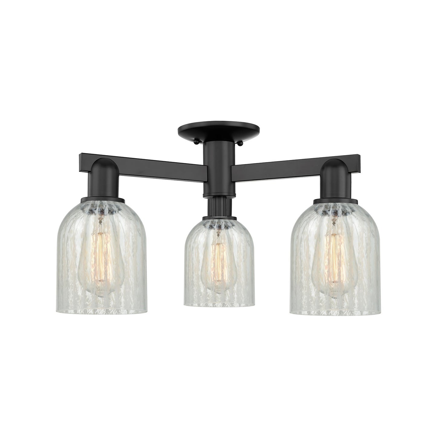 Innovations Caledonia 23in 3-Light Semi-Flush Mount | Industrial Matte Black Steel and Mouchette Glass | Entryway & Hallway | 22.5 | Model 716-3F-BK-G2511