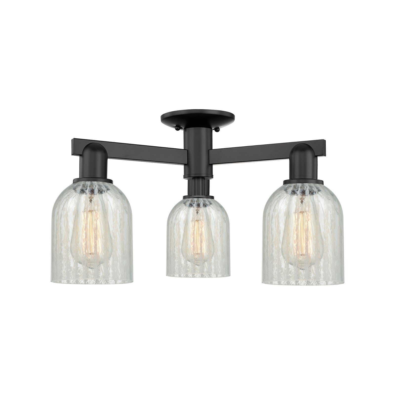 Innovations Caledonia 23in 3-Light Semi-Flush Mount | Industrial Matte Black Steel and Mouchette Glass | Entryway & Hallway | 22.5 | Model 716-3F-BK-G2511