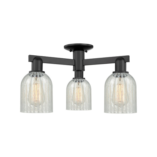 Innovations Caledonia 23in 3-Light Semi-Flush Mount | Industrial Matte Black Steel and Mouchette Glass | Entryway & Hallway | 22.5 | Model 716-3F-BK-G2511