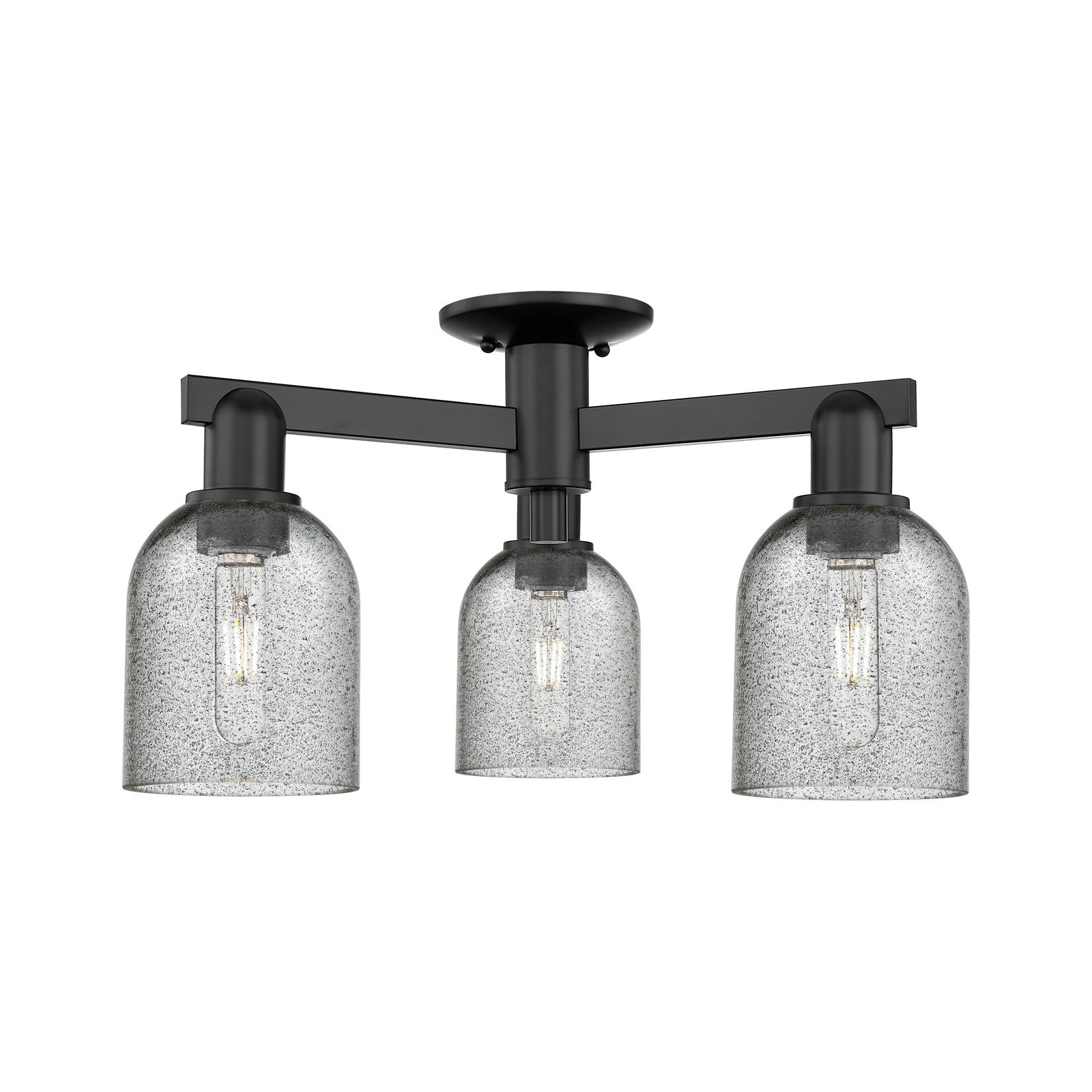 Innovations Caledonia 22.5in 3-Light Semi-Flush Mount | Industrial Matte Black Steel and Charcoal Glass | Living Room, Bedroom & | Model 716-3F-BK-G257
