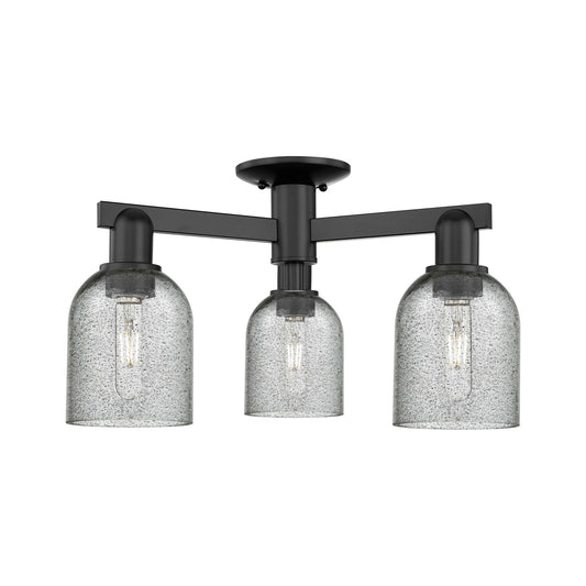 Innovations Caledonia 22.5in 3-Light Semi-Flush Mount | Industrial Matte Black Steel and Charcoal Glass | Living Room, Bedroom & | Model 716-3F-BK-G257