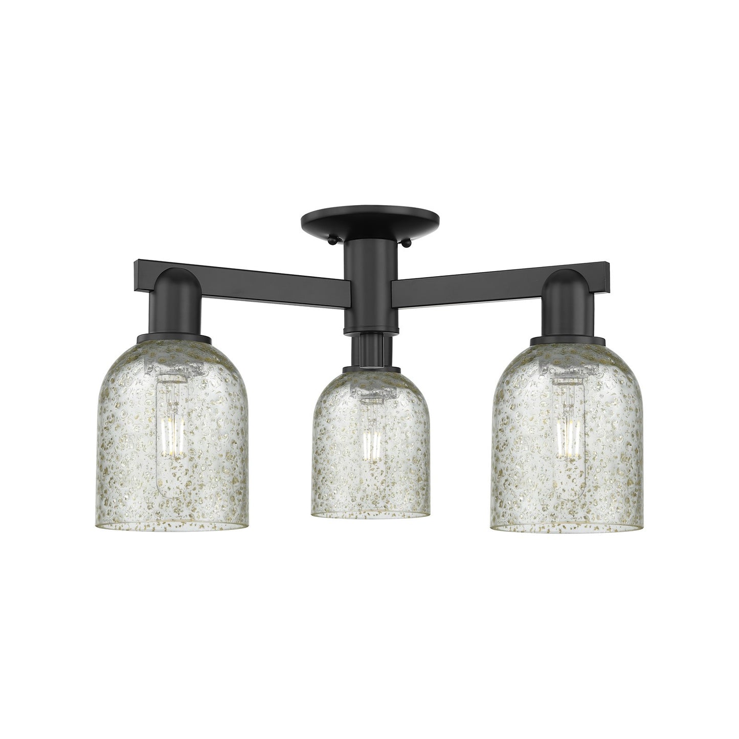 Innovations Caledonia 23in 3-Light Semi-Flush Mount | Industrial Matte Black Steel and Mica Glass | Living Room & Bedroom | 22.5 x | Model 716-3F-BK-G259