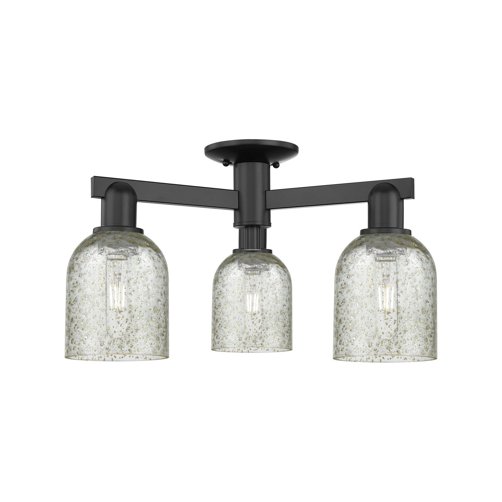 Innovations Caledonia 23in 3-Light Semi-Flush Mount | Industrial Matte Black Steel and Mica Glass | Living Room & Bedroom | 22.5 x | Model 716-3F-BK-G259