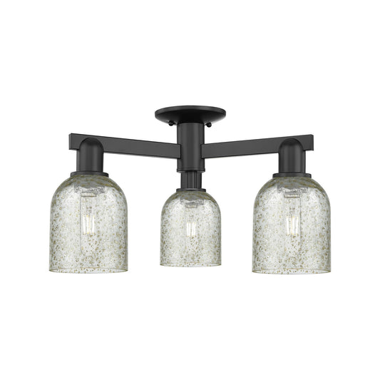 Innovations Caledonia 23in 3-Light Semi-Flush Mount | Industrial Matte Black Steel and Mica Glass | Living Room & Bedroom | 22.5 x | Model 716-3F-BK-G259