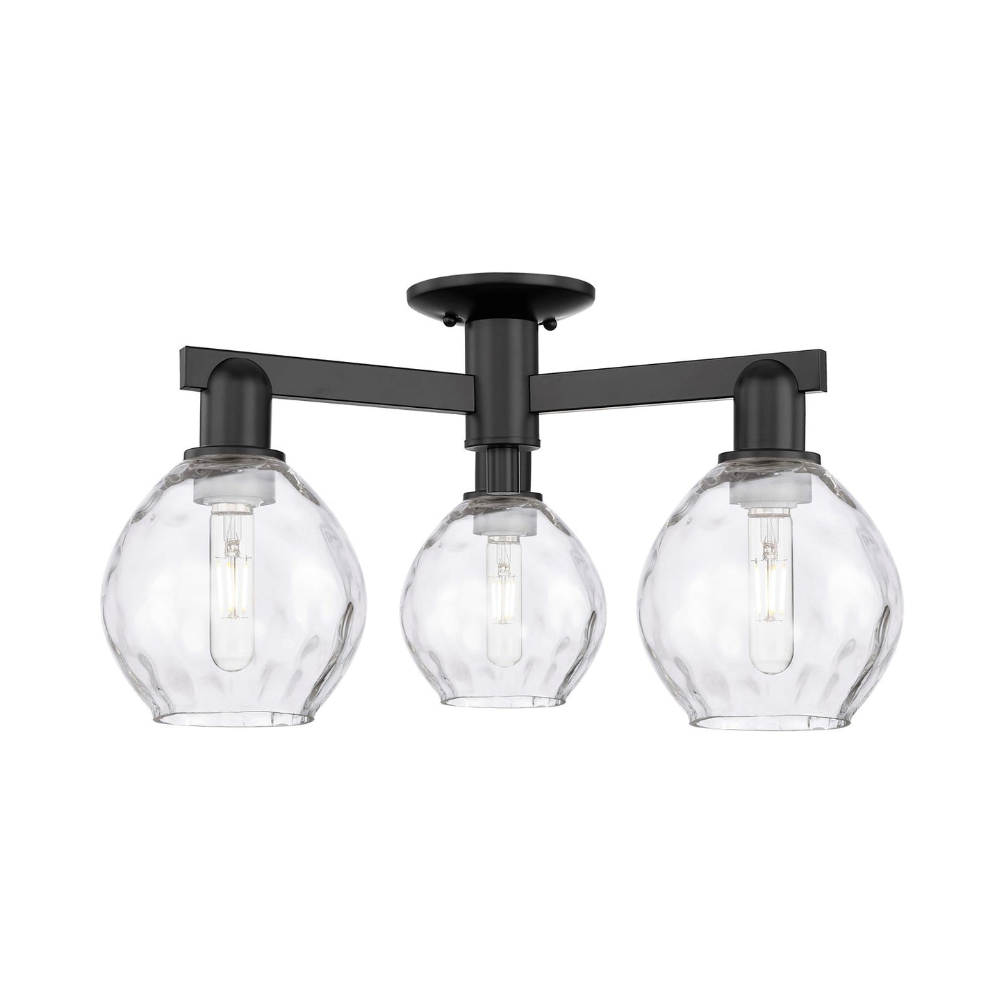 Innovations Waverly 24in 3-Light Semi-Flush Mount | Industrial Matte Black Steel and Clear Glass | Living Room & Entryway | 23.5 x | Model 716-3F-BK-G362