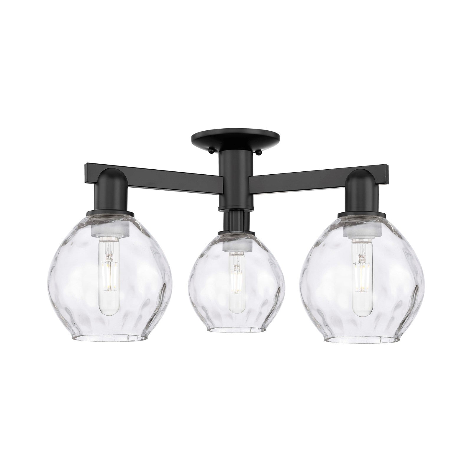 Innovations Waverly 24in 3-Light Semi-Flush Mount | Industrial Matte Black Steel and Clear Glass | Living Room & Entryway | 23.5 x | Model 716-3F-BK-G362
