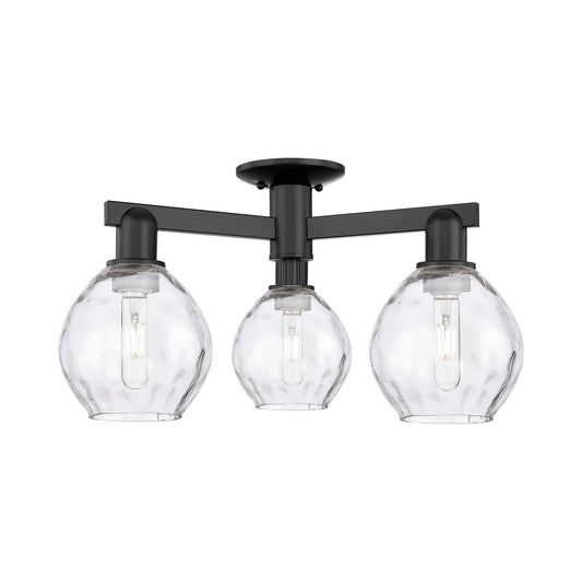 Innovations Waverly 24in 3-Light Semi-Flush Mount | Industrial Matte Black Steel and Clear Glass | Living Room & Entryway | 23.5 x | Model 716-3F-BK-G362