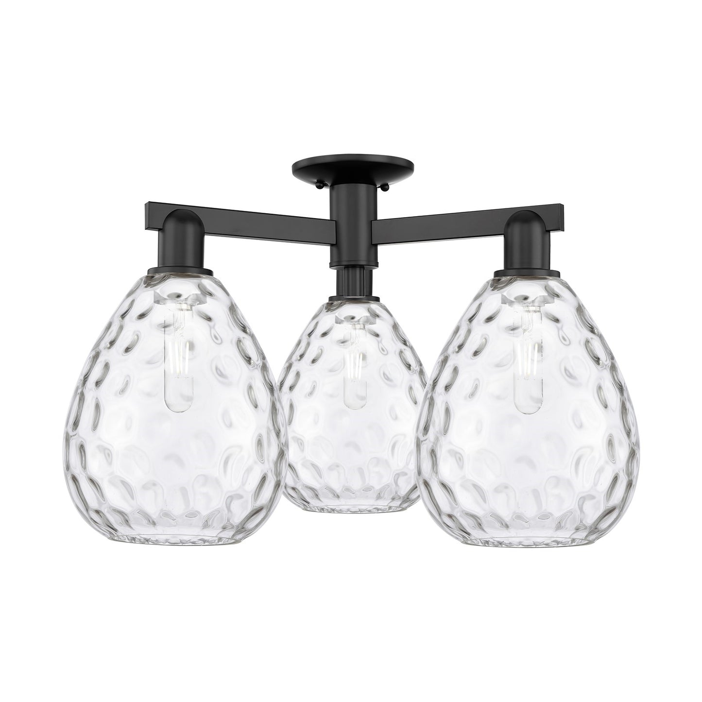 Innovations Waverly 26in 3-Light Semi-Flush Mount | Industrial Matte Black Steel and Clear Glass | Entryway & Hallway | 25.5 x | Model 716-3F-BK-G372