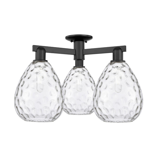 Innovations Waverly 26in 3-Light Semi-Flush Mount | Industrial Matte Black Steel and Clear Glass | Entryway & Hallway | 25.5 x | Model 716-3F-BK-G372