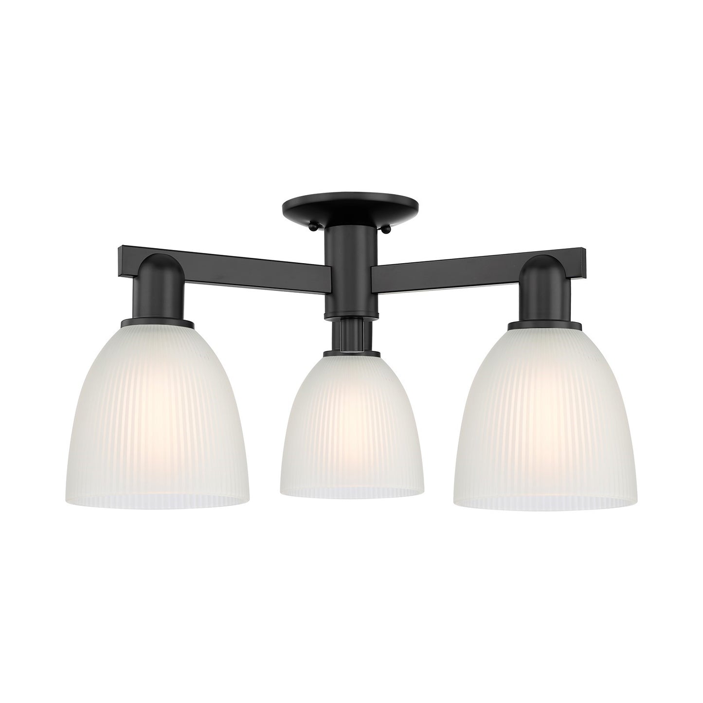 Innovations Castile 24in 3-Light Semi-Flush Mount | Industrial Modern Contempo Matte Black Steel and White Glass | Kitchen & | Model 716-3F-BK-G381