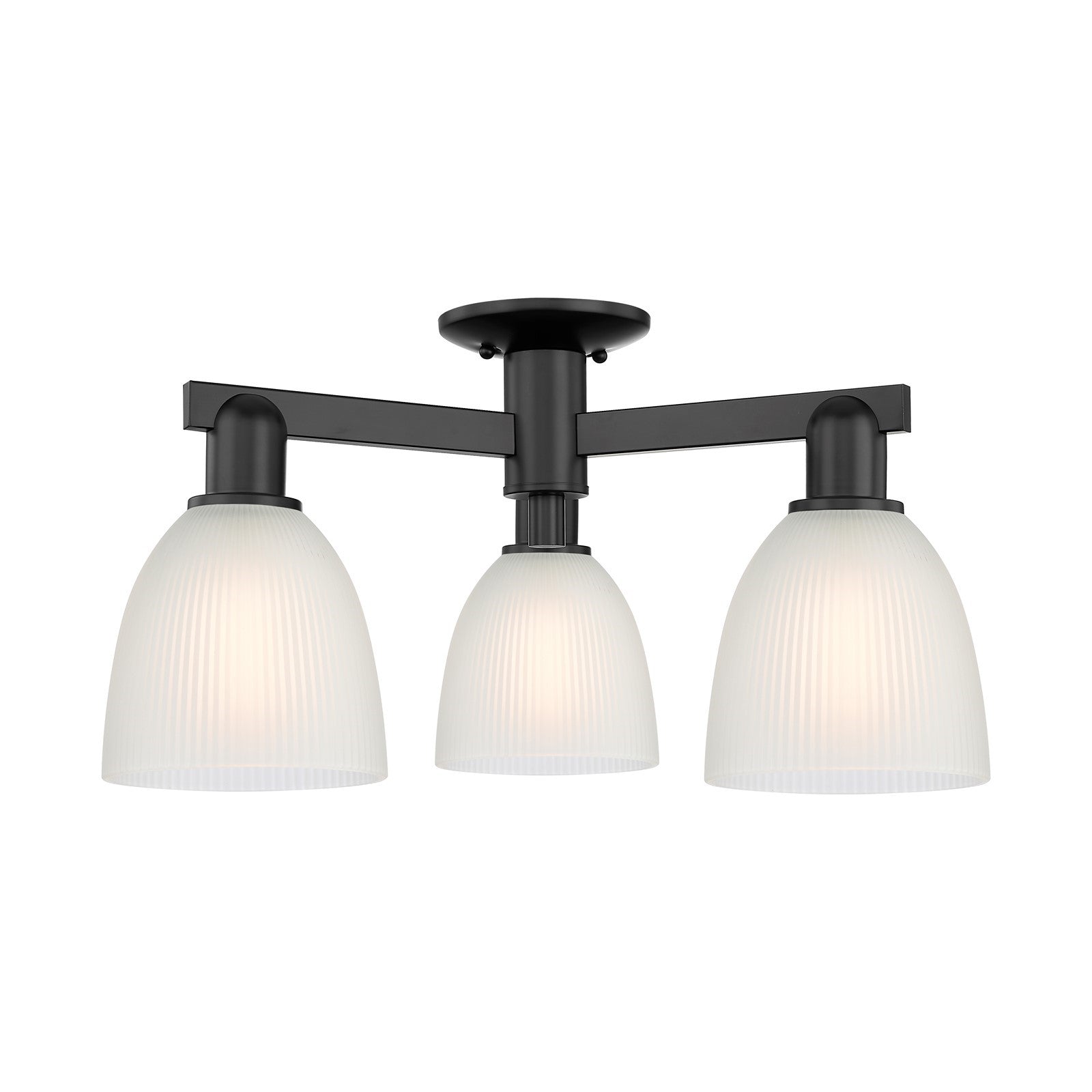 Innovations Castile 24in 3-Light Semi-Flush Mount | Industrial Modern Contempo Matte Black Steel and White Glass | Kitchen & | Model 716-3F-BK-G381