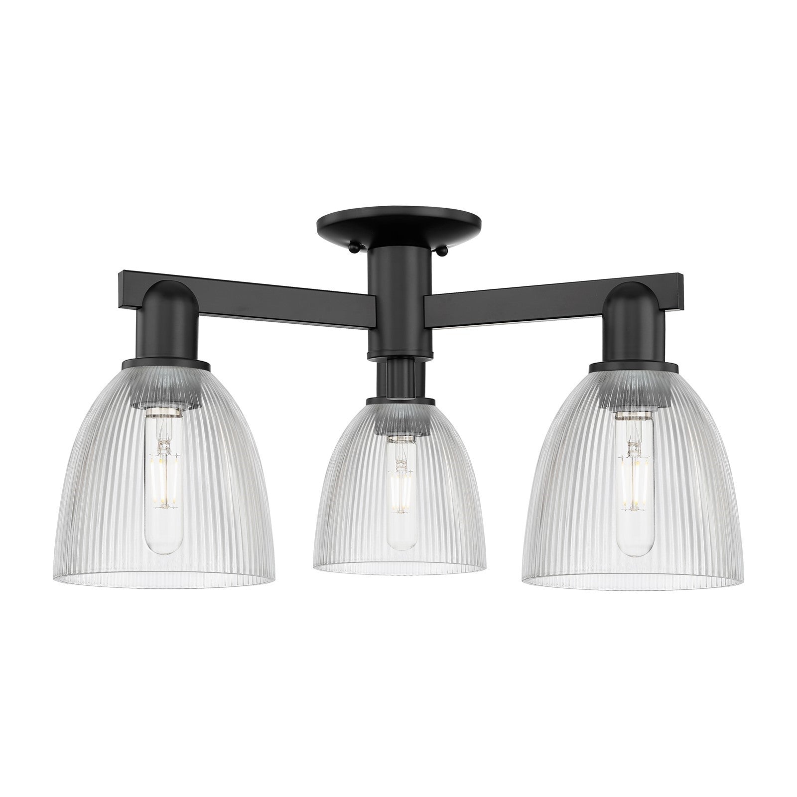 Innovations Castile 24in 3-Light Semi-Flush Mount | Industrial Matte Black Steel and Clear Glass | Damp-Rated Entryway & Hallway | Model 716-3F-BK-G382