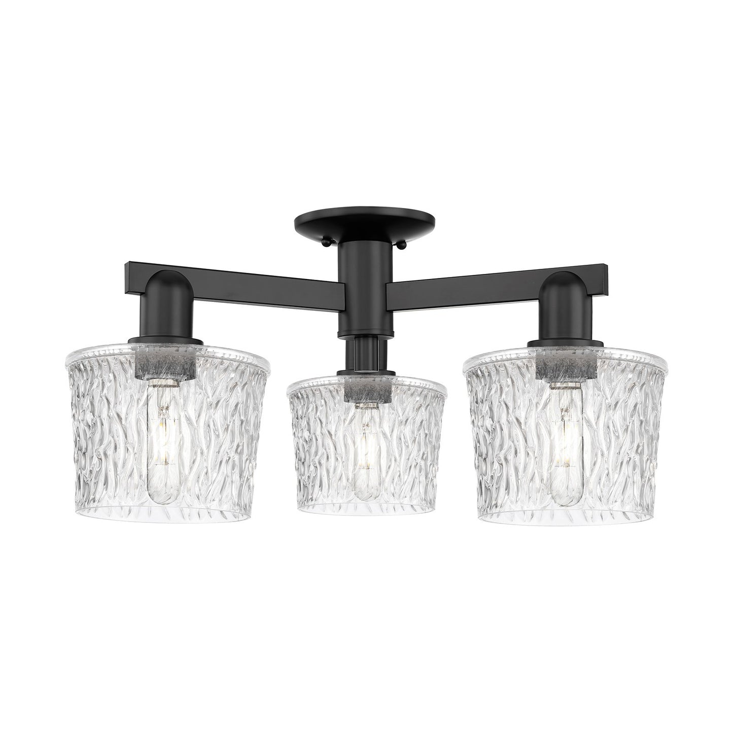 Innovations Niagara 24in 3-Light Semi-Flush Mount | Industrial Matte Black Steel and Clear Glass | Damp-Rated Living Room & | Model 716-3F-BK-G402