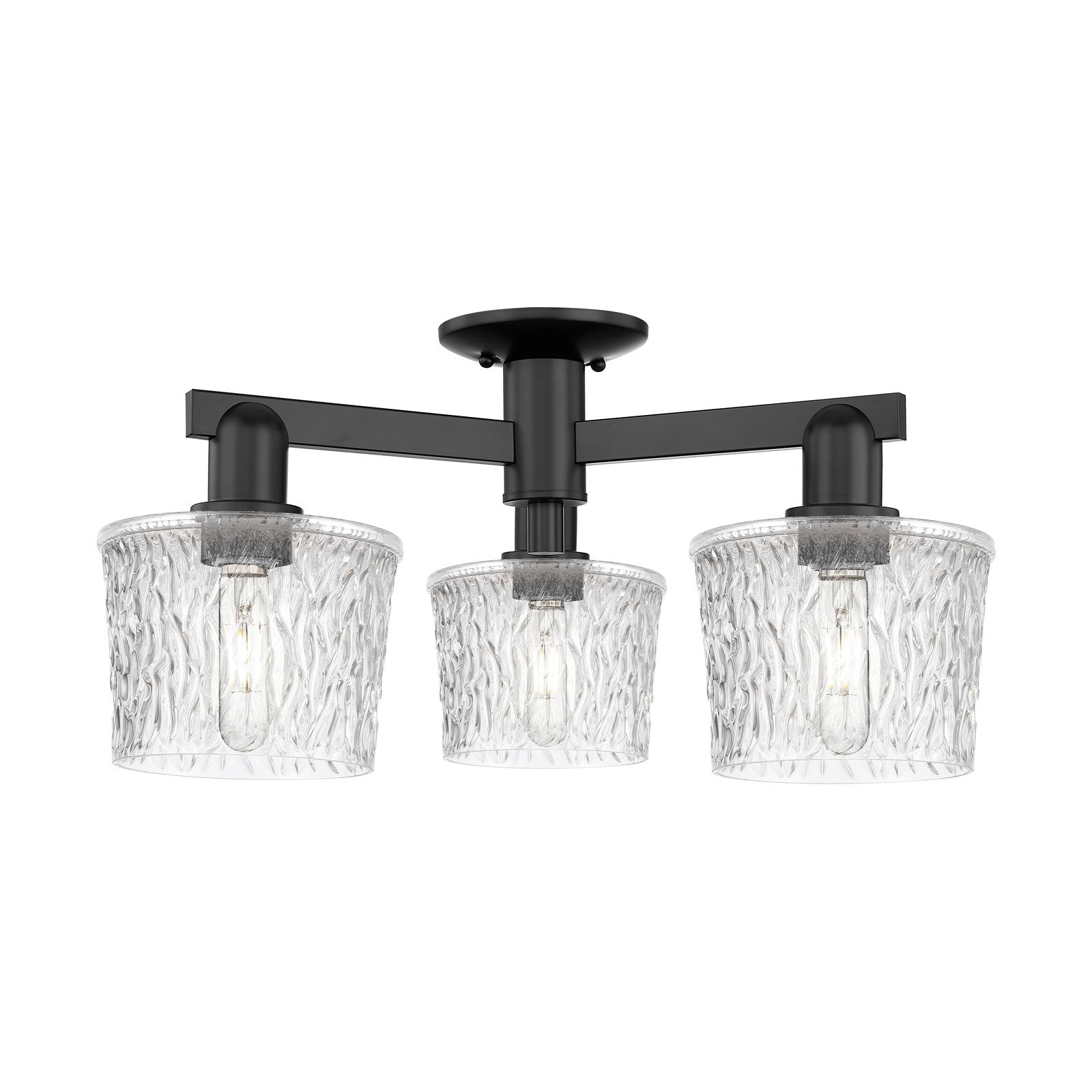 Innovations Niagara 24in 3-Light Semi-Flush Mount | Industrial Matte Black Steel and Clear Glass | Damp-Rated Living Room & | Model 716-3F-BK-G402