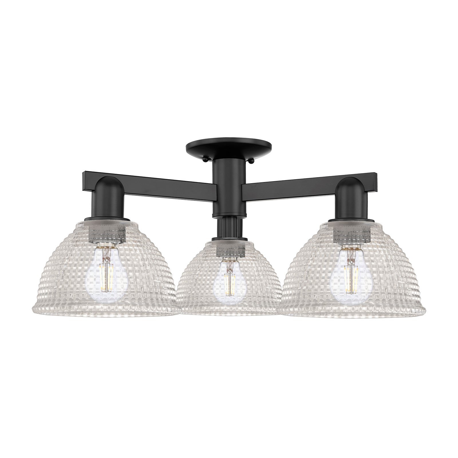 Innovations Arietta 26in 3-Light Semi-Flush Mount | Industrial Matte Black Steel and Clear Glass | Damp-Rated Entryway & Hallway | Model 716-3F-BK-G422