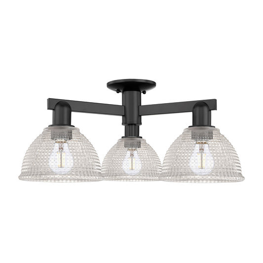 Innovations Arietta 26in 3-Light Semi-Flush Mount | Industrial Matte Black Steel and Clear Glass | Damp-Rated Entryway & Hallway | Model 716-3F-BK-G422