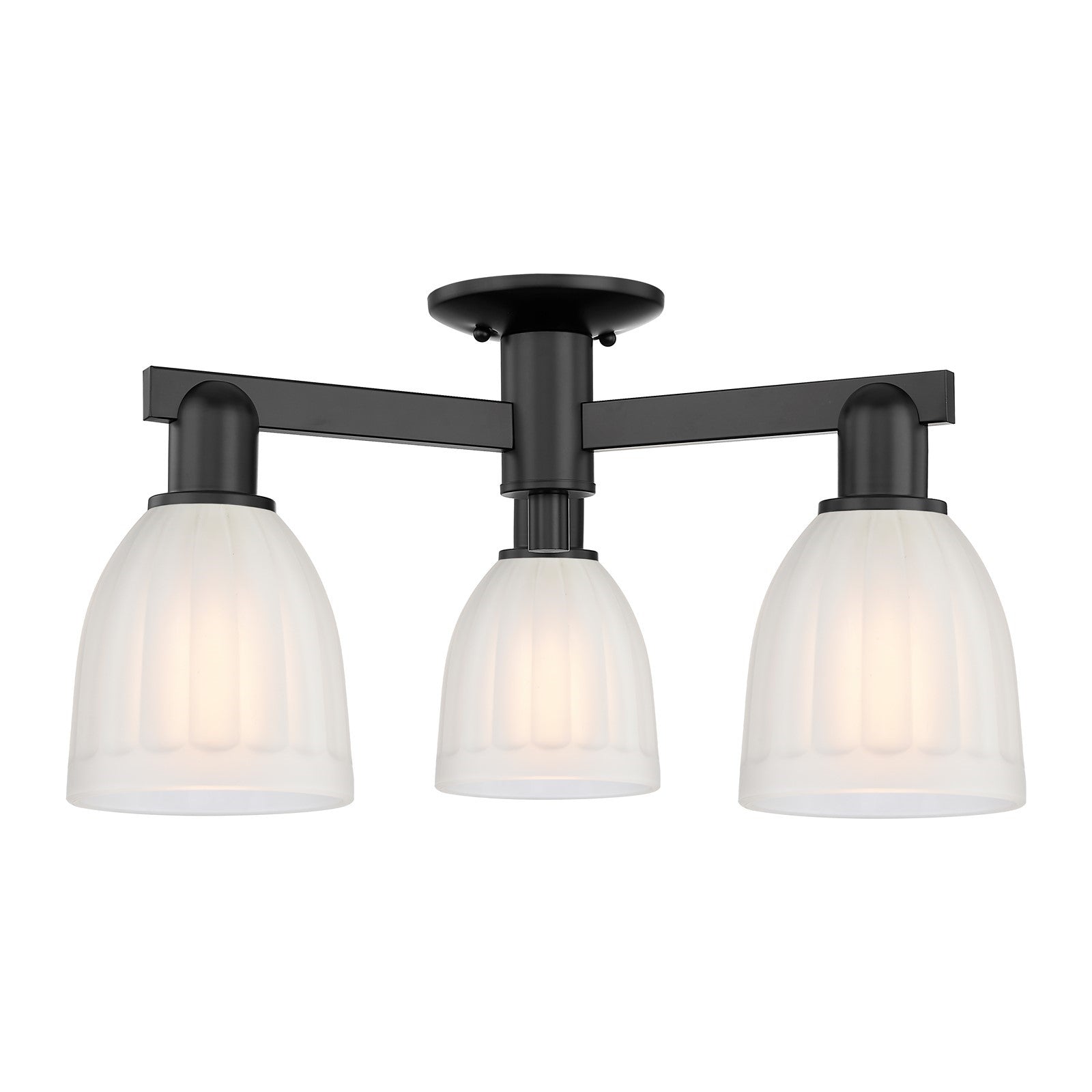 Innovations Brookfield 23in 3-Light Semi-Flush Mount | Industrial Matte Black Steel and White Frosted Ribbed Glass | Entryway & | Model 716-3F-BK-G441