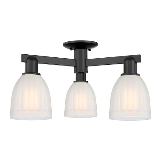 Innovations Brookfield 23in 3-Light Semi-Flush Mount | Industrial Matte Black Steel and White Frosted Ribbed Glass | Entryway & | Model 716-3F-BK-G441