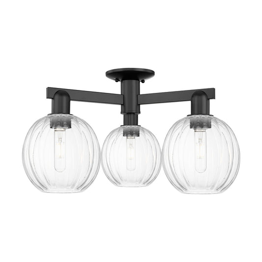 Innovations Preston 3Lt 25" Globe Semi-Flush, Black/Clear - 716-3F-BK-G458-7CL