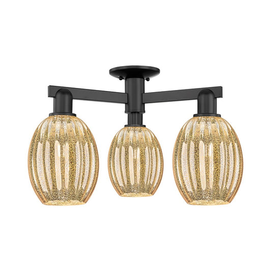 Innovations Preston 3Lt 24" Bulb Semi-Flush, Black/Mercury - 716-3F-BK-G459-6ME