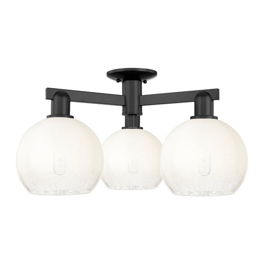 Innovations Brookhaven Globe 25.5in 3-Light Semi-Flush Mount | Industrial Matte Black Steel and Opal Glass | Entryway & Hallway | Model 716-3F-BK-G483-8OP