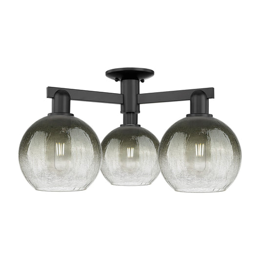 Innovations Brookhaven Globe 25in 3-Light Semi-Flush Mount | Industrial Matte Black Steel and Slate Glass | Living Room & | Model 716-3F-BK-G483-8SL