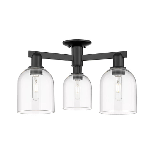 Innovations Bella 23in 3-Light Semi-Flush Mount | Industrial Matte Black Steel and Clear Glass | Entryway & Hallway | 23 x 23 x | Model 716-3F-BK-G558-6CL