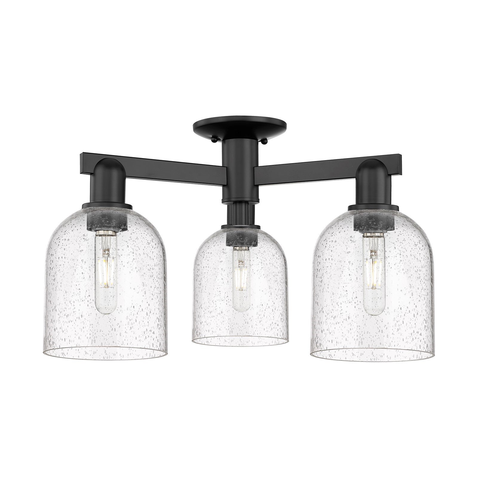 Innovations Bella 23in 3-Light Semi-Flush Mount | Industrial Matte Black Steel and Seedy Glass | Entryway & Hallway | 23 x 23 | Model 716-3F-BK-G558-6SDY
