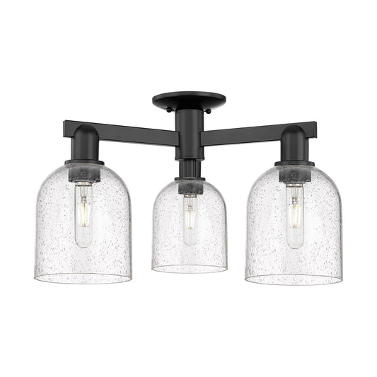 Innovations Bella 23in 3-Light Semi-Flush Mount | Industrial Matte Black Steel and Seedy Glass | Entryway & Hallway | 23 x 23 | Model 716-3F-BK-G558-6SDY