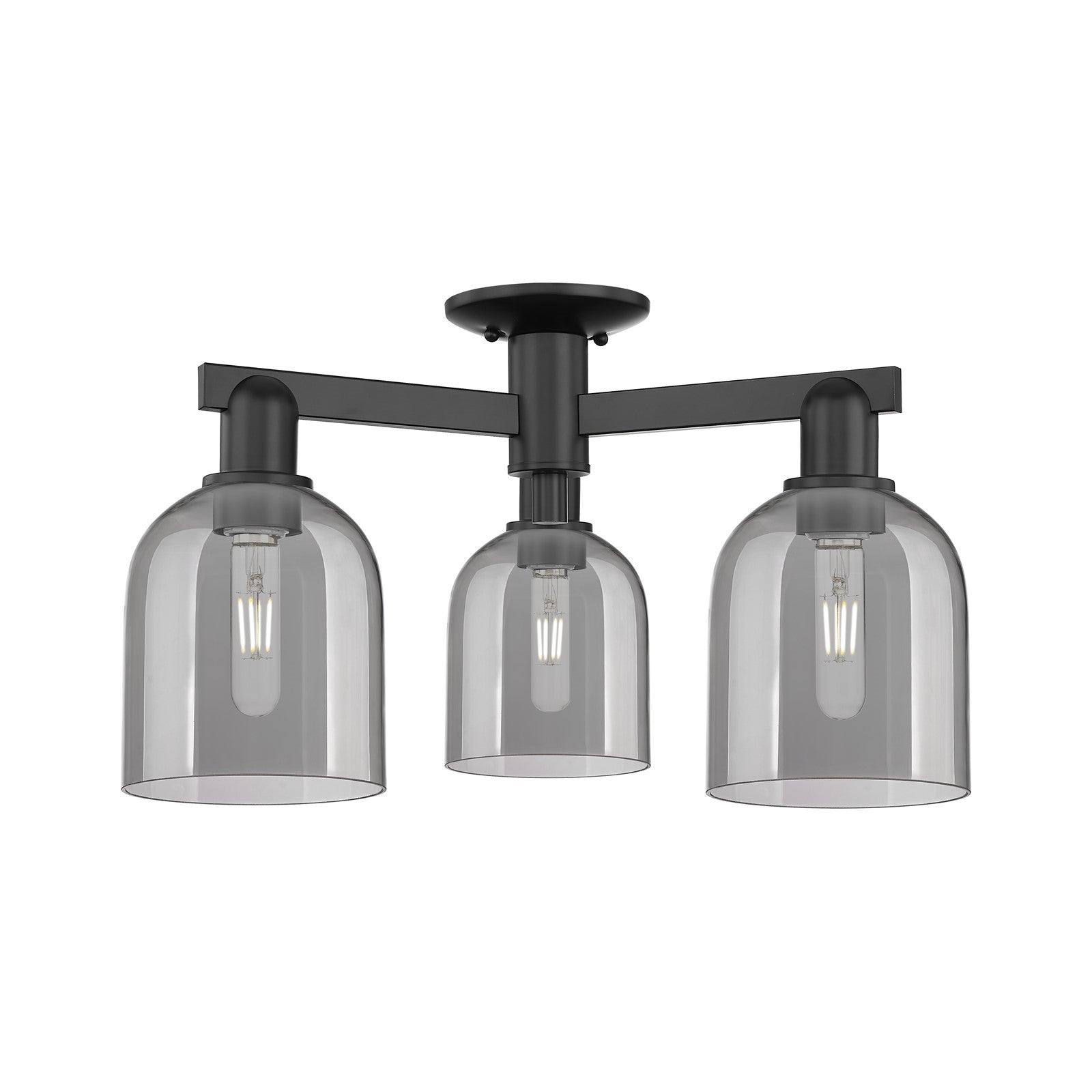 Innovations Bella 23in 3-Light Semi-Flush Mount | Industrial Matte Black Steel and Light Smoke Glass | Entryway & Hallway | 23 | Model 716-3F-BK-G558-6SM
