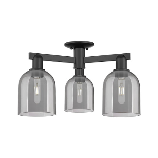 Innovations Bella 23in 3-Light Semi-Flush Mount | Industrial Matte Black Steel and Light Smoke Glass | Entryway & Hallway | 23 | Model 716-3F-BK-G558-6SM