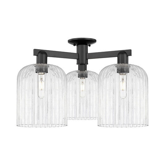 Innovations Bridal Veil 26in 3-Light Semi-Flush Mount | Industrial Matte Black Steel and Clear Ribbed Glass | Entryway & | Model 716-3F-BK-G559-8CL