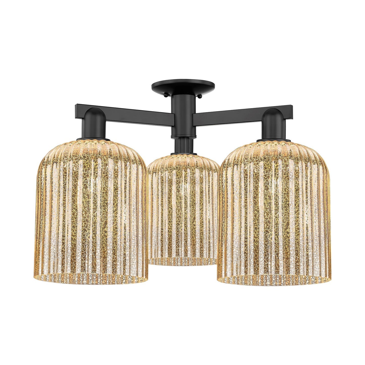 Innovations Bridal Veil 26in 3-Light Semi-Flush Mount | Industrial Matte Black Steel and Mercury Ribbed Glass | Entryway & | Model 716-3F-BK-G559-8ME