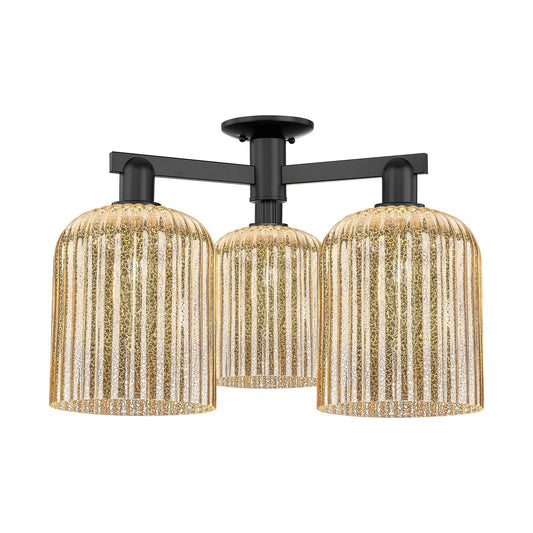 Innovations Bridal Veil 26in 3-Light Semi-Flush Mount | Industrial Matte Black Steel and Mercury Ribbed Glass | Entryway & | Model 716-3F-BK-G559-8ME