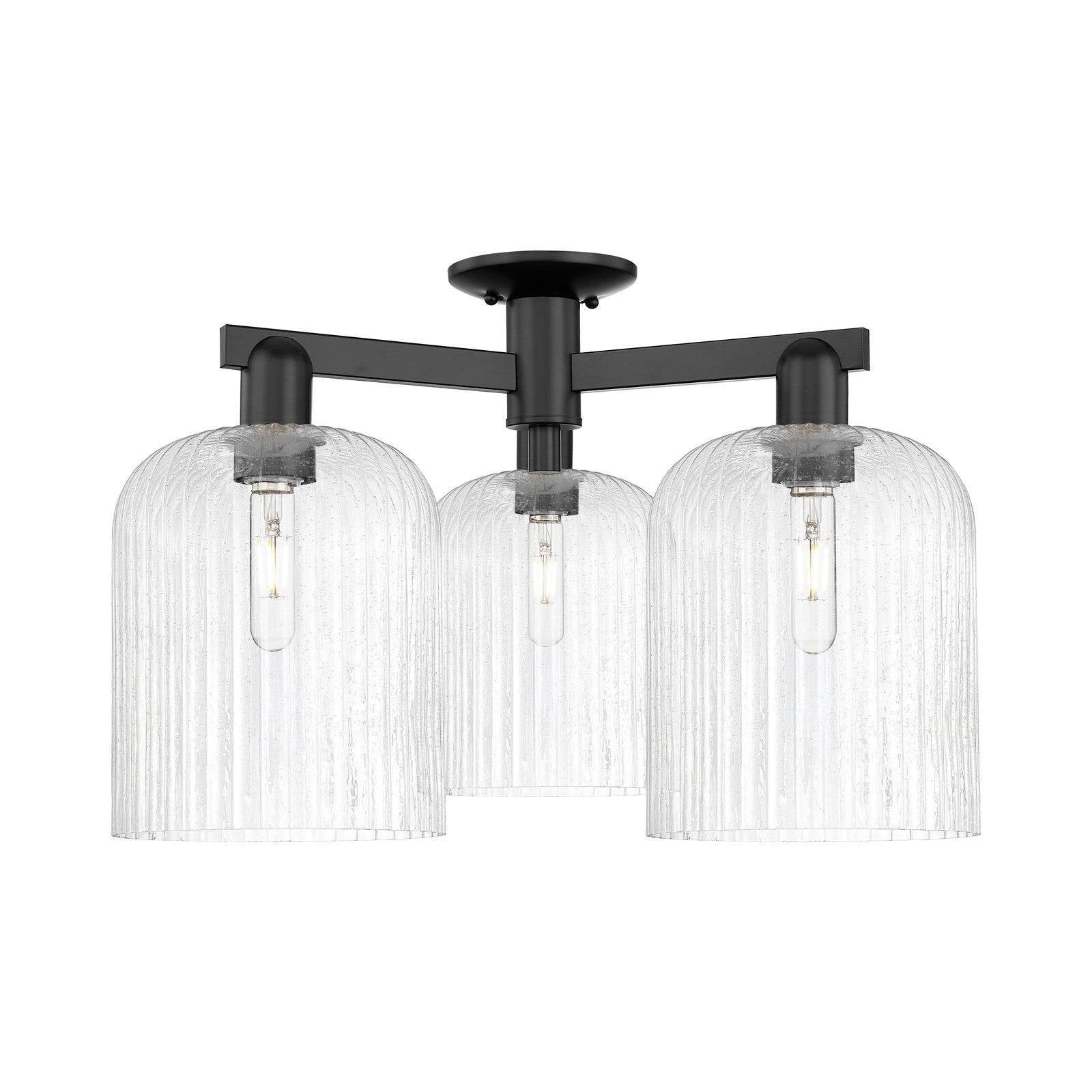 Innovations Bridal Veil 26in 3-Light Semi-Flush Mount | Industrial Matte Black Steel and Seedy Ribbed Glass | Kitchen & | Model 716-3F-BK-G559-8SDY