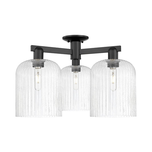 Innovations Bridal Veil 26in 3-Light Semi-Flush Mount | Industrial Matte Black Steel and Seedy Ribbed Glass | Kitchen & | Model 716-3F-BK-G559-8SDY