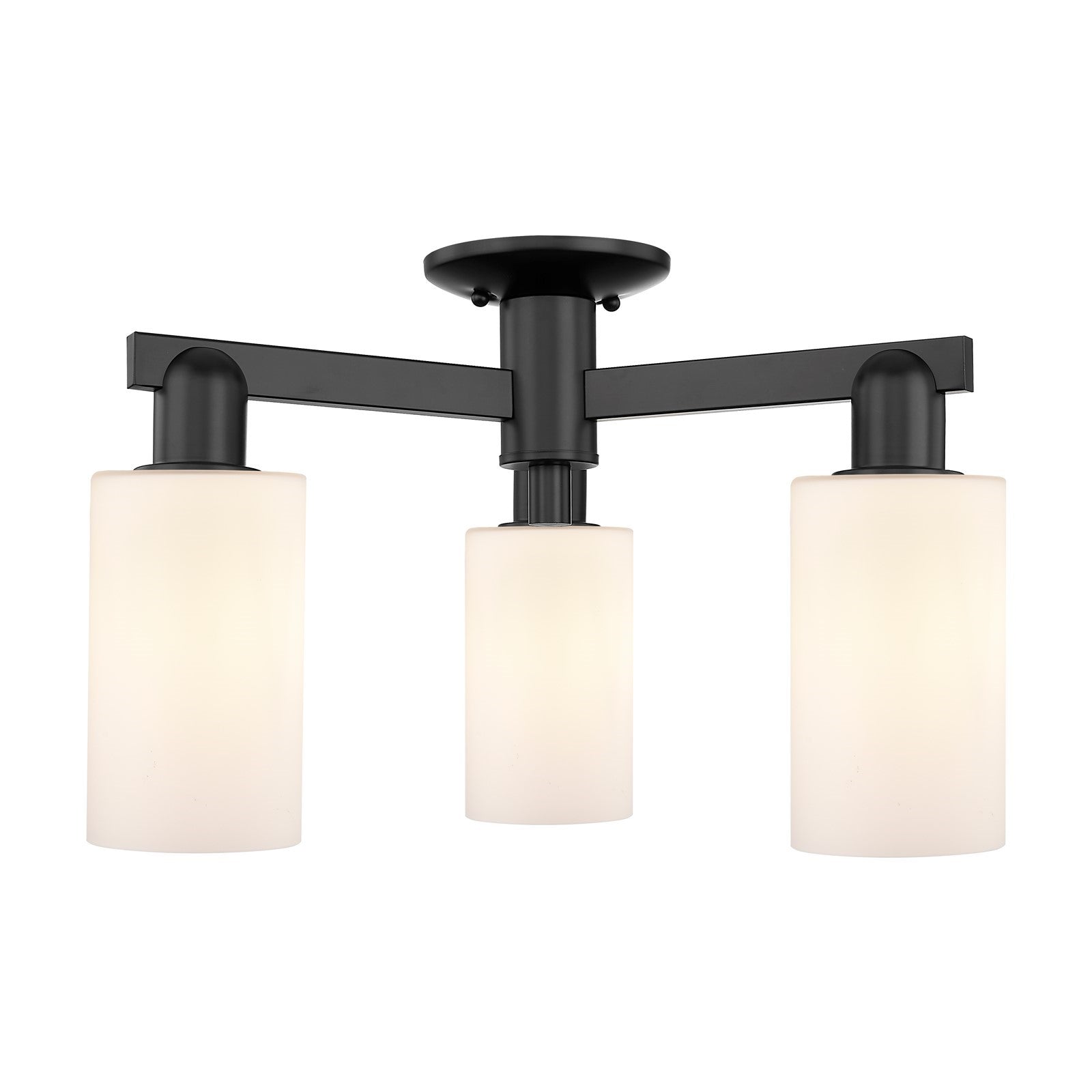 Innovations Clymer 21in 3-Light Semi-Flush Mount | Industrial Matte Black Steel and Matte White Glass | Kitchen & Hallway | 21.38 x | Model 716-3F-BK-G801