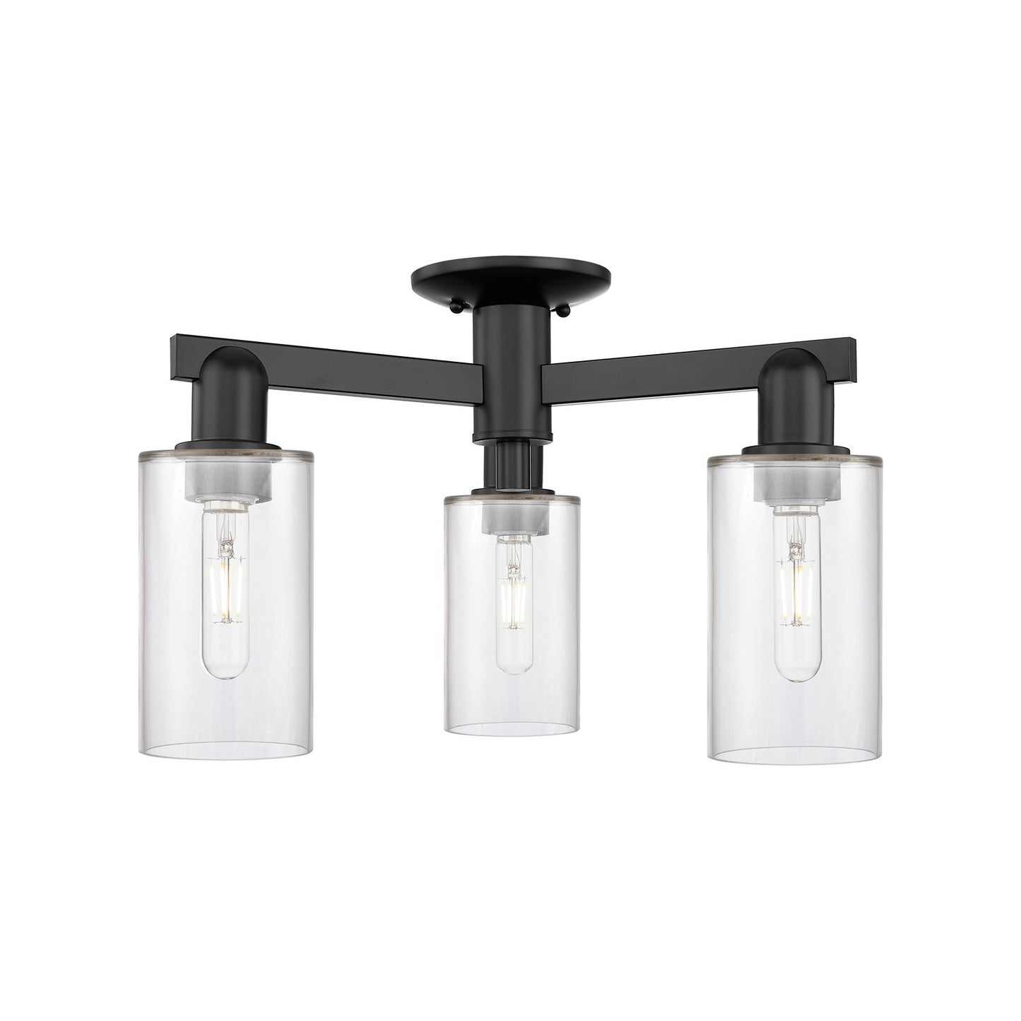 Innovations Clymer 21in 3-Light Semi-Flush Mount | Industrial Matte Black Steel and Clear Glass | Entryway & Hallway | 21.38 x | Model 716-3F-BK-G802