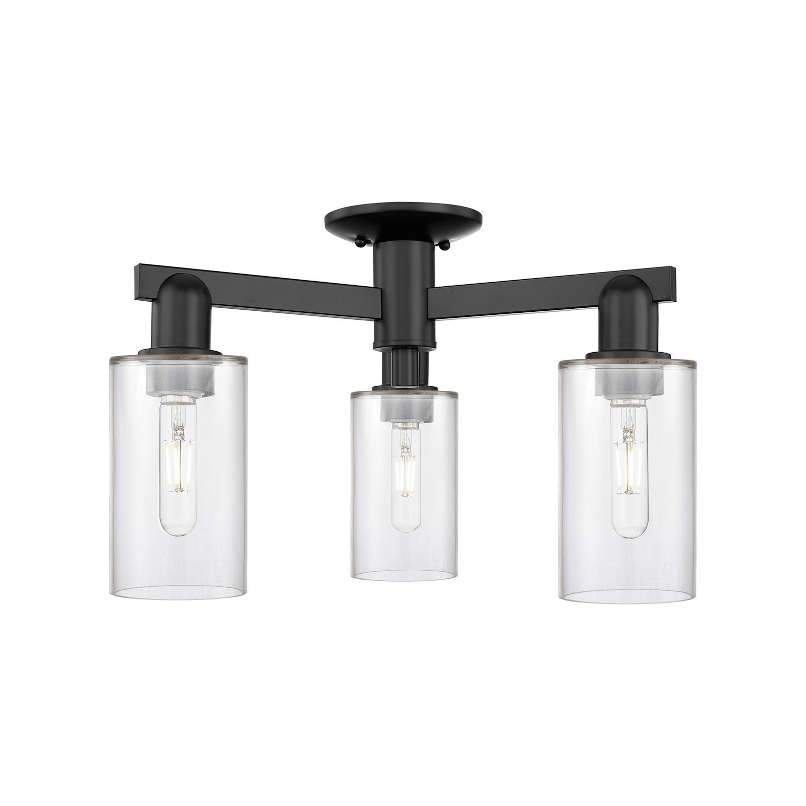 Innovations Clymer 21in 3-Light Semi-Flush Mount | Industrial Matte Black Steel and Clear Glass | Entryway & Hallway | 21.38 x | Model 716-3F-BK-G802