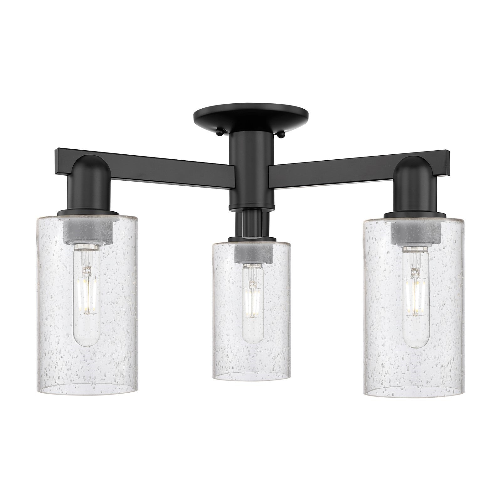 Innovations Clymer 21in 3-Light Semi-Flush Mount | Industrial Matte Black Steel and Seedy Glass | Hallway & Entryway | 21.38 x | Model 716-3F-BK-G804