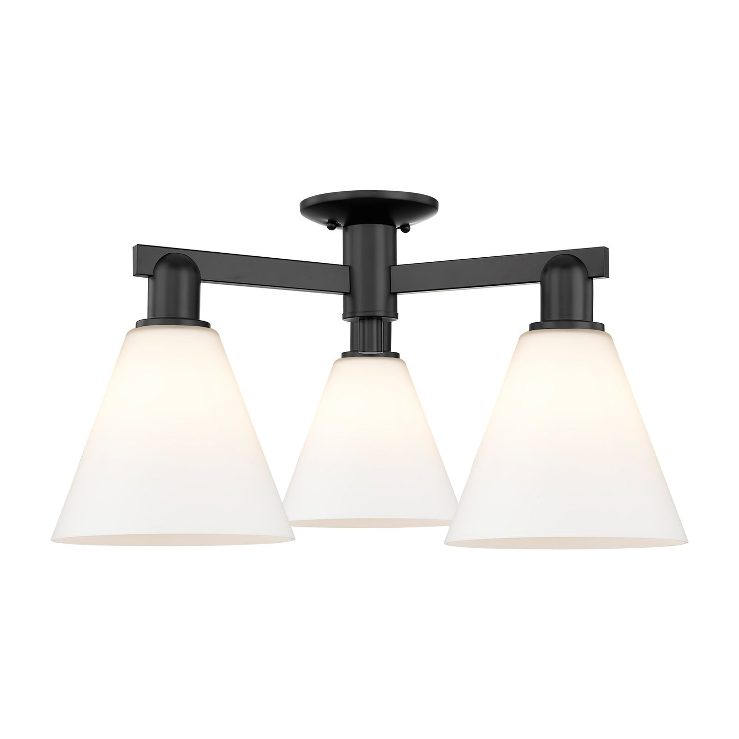 Innovations Berkshire Glass 26in 3-Light Semi-Flush Mount | Industrial Matte Black Steel and Matte White Glass | Living Room & | Model 716-3F-BK-GBC-81