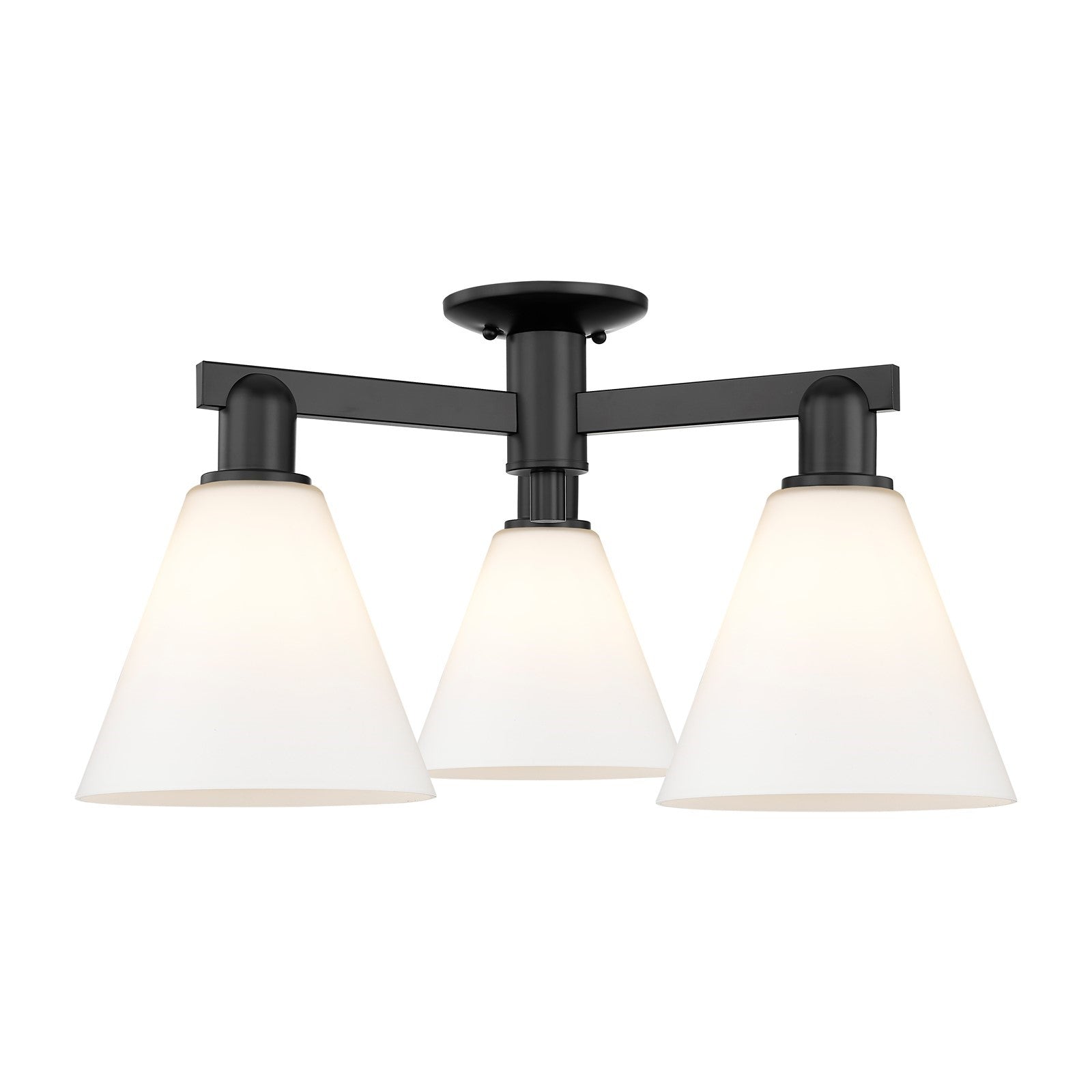 Innovations Berkshire Glass 26in 3-Light Semi-Flush Mount | Industrial Matte Black Steel and Matte White Glass | Living Room & | Model 716-3F-BK-GBC-81