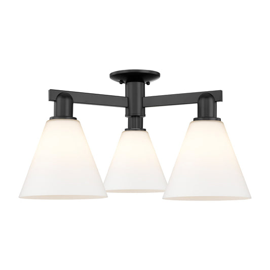 Innovations Berkshire Glass 26in 3-Light Semi-Flush Mount | Industrial Matte Black Steel and Matte White Glass | Living Room & | Model 716-3F-BK-GBC-81