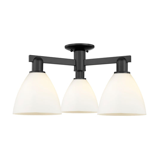 Innovations Bristol 25in 3-Light Semi-Flush Mount | Industrial Matte Black Steel and Matte White Glass | Entryway & Hallway | 25 | Model 716-3F-BK-GBD-751