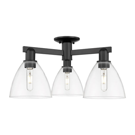 Innovations Bristol 25in 3-Light Semi-Flush Mount | Industrial Matte Black Steel and Clear Glass | Living Room & Entryway | 25 x | Model 716-3F-BK-GBD-752